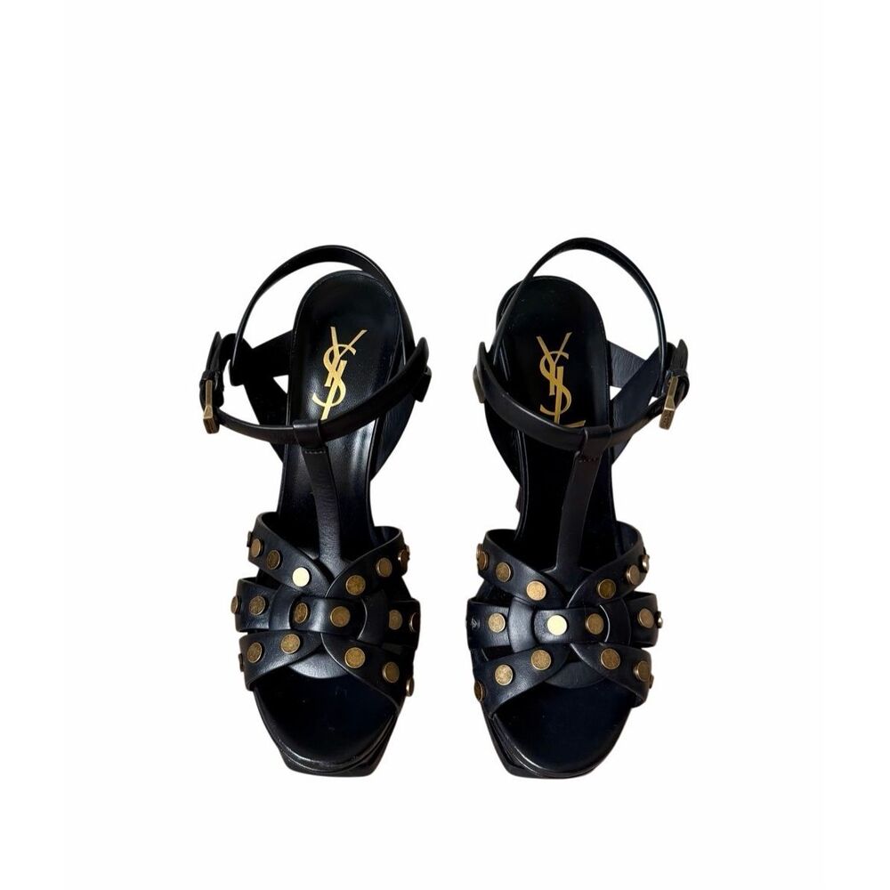Saint Laurent Sandals Tribute Platform Leather Missing 2 Studs Slingback Open To - Picture 3 of 12